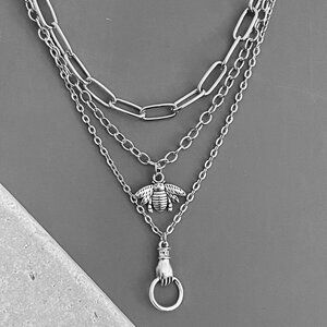 NEW! 3 pcs/set silver tone necklaces, semi thick - BEE HAND